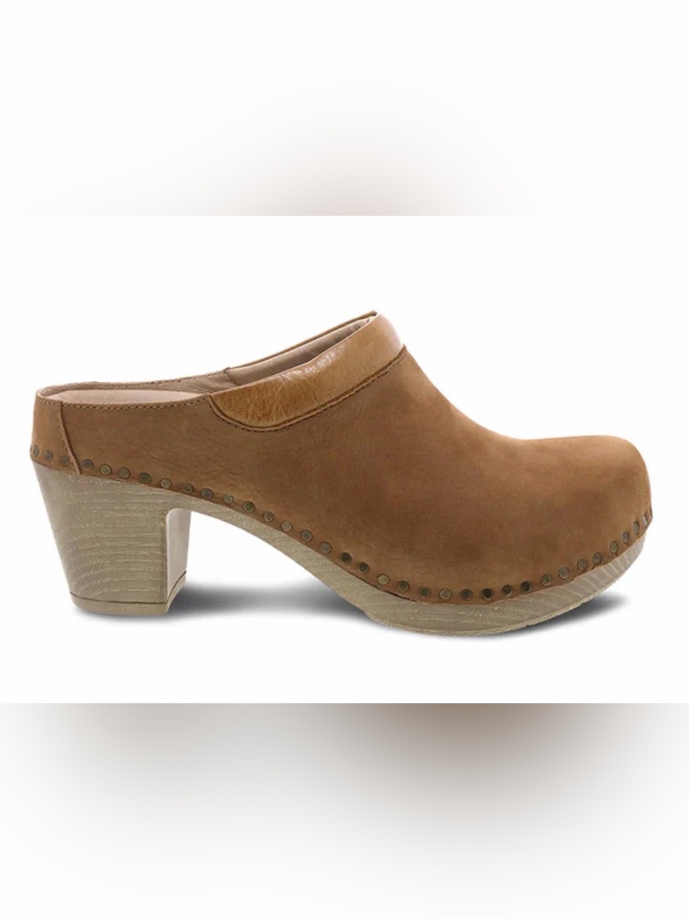 Dansko Sammy Tan Leather Heel Clogs with Stud Accents
